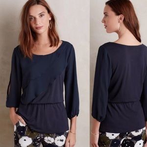 Anthropologie Deletta slit sleeve top, Navy, XSP.